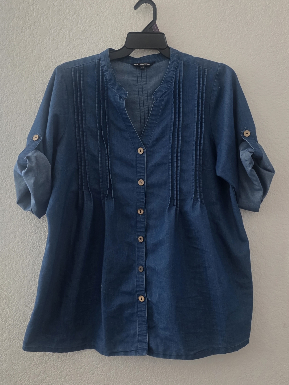 Women's Indigo Button-Down Pintuck Denim Shirt